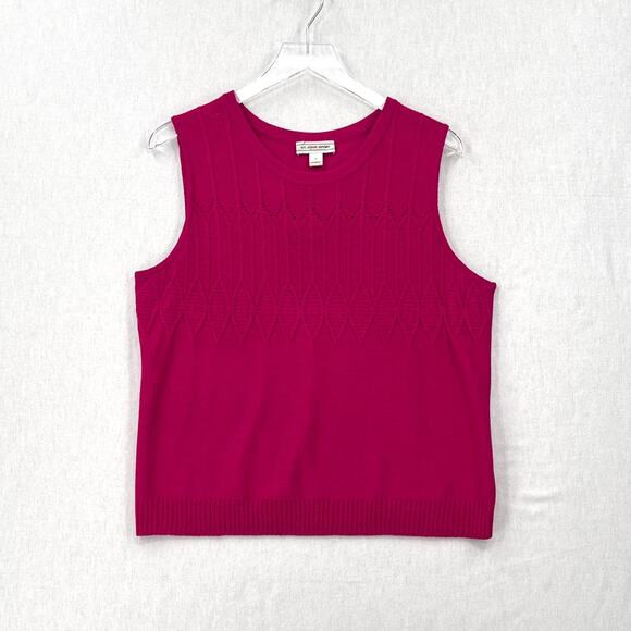 ST JOHN SPORT Santana Knit Pointelle Tank Womens Large Fuschia Pink Sleeveless - Picture 1 of 13